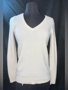 Ann Taylor 100% Cashmere V-Neck Women's Sweater Cream/Off white